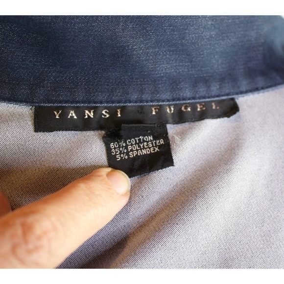 Yansi Fugel Snap Front Top Collared 3/4 Length Sleeves Blue Size S/P - Picture 5 of 5